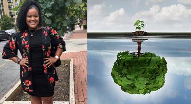 Image of Stacia and tree with reflection